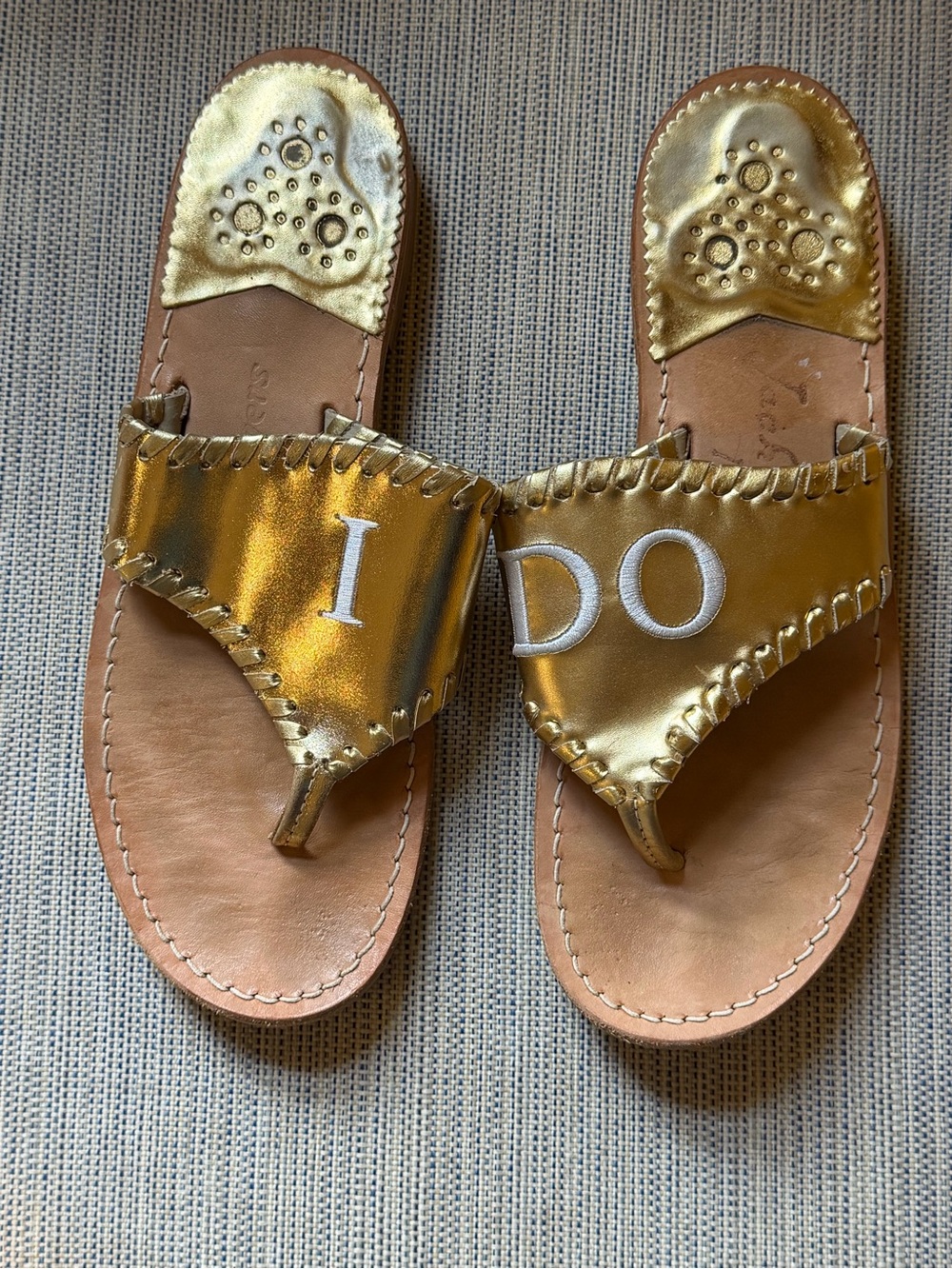 Jack Rogers Gold "I DO" wedding Leather Thong Sandals